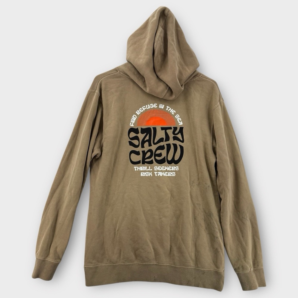 Salty Crew Hoodie Mens Small Sweatshirt‎ Beige Refuge Ocean Sea Fishing Jacket